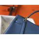 Fake Hermes Kelly 32cm Retourne Bag Blue Agate Clemence  Replica