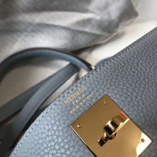 Replica Hermes Kelly 32cm Retourne Bag Blue Lin Clemence 