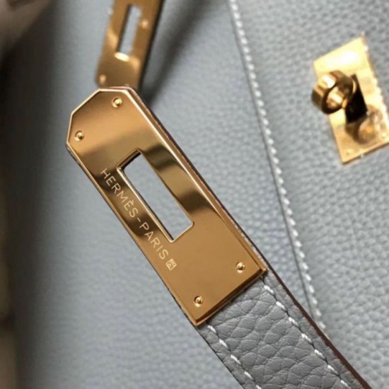 Replica Hermes Kelly 32cm Retourne Bag Blue Lin Clemence 