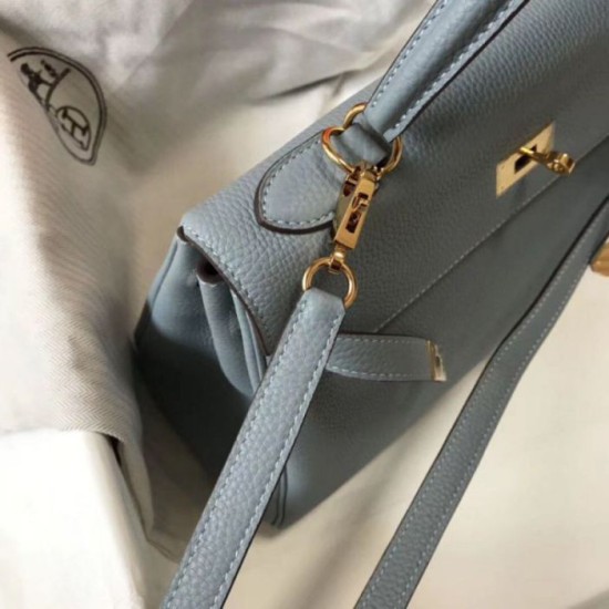 Replica Hermes Kelly 32cm Retourne Bag Blue Lin Clemence 