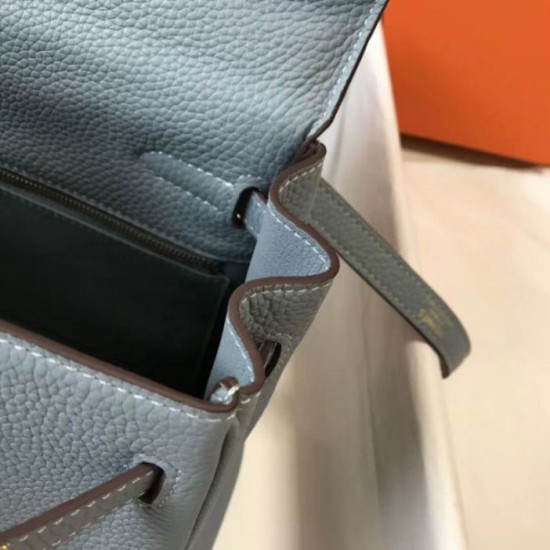 Replica Hermes Kelly 32cm Retourne Bag Blue Lin Clemence 