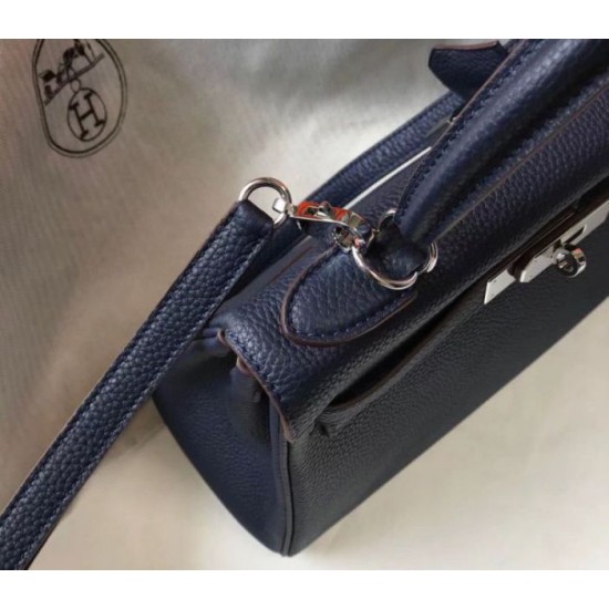 Replica Hermes Kelly 32cm Retourne Bag Navy Blue Clemence 