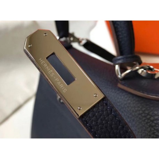 Replica Hermes Kelly 32cm Retourne Bag Navy Blue Clemence 