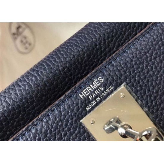 Replica Hermes Kelly 32cm Retourne Bag Navy Blue Clemence 