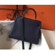 Replica Hermes Kelly 32cm Retourne Bag Navy Blue Clemence 