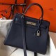 Replica Hermes Kelly 32cm Retourne Bag Navy Blue Clemence 