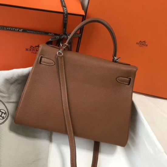 Replica Hermes Kelly 32cm Retourne Bag Gold Clemence 