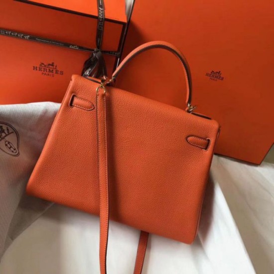 Replica Hermes Kelly 32cm Retourne Bag Orange Clemence 
