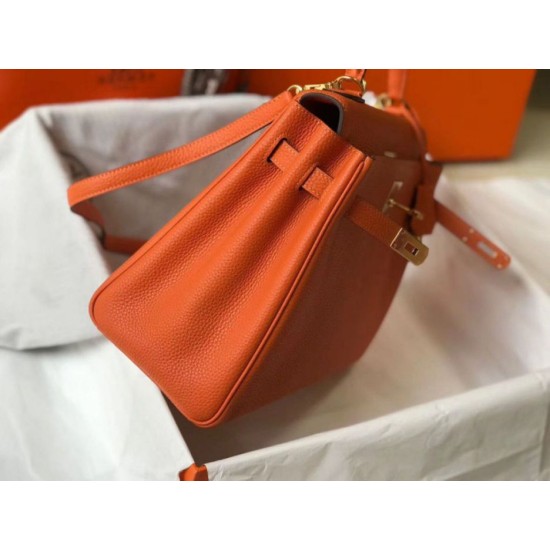 Replica Hermes Kelly 32cm Retourne Bag Orange Clemence 