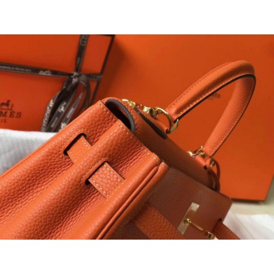 Replica Hermes Kelly 32cm Retourne Bag Orange Clemence 