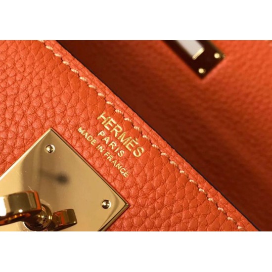 Replica Hermes Kelly 32cm Retourne Bag Orange Clemence 
