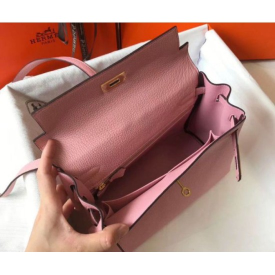 Replica Hermes Kelly 32cm Retourne Bag Pink Clemence 