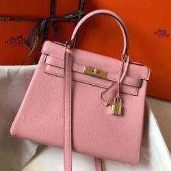 Replica Hermes Kelly 32cm Retourne Bag Pink Clemence 