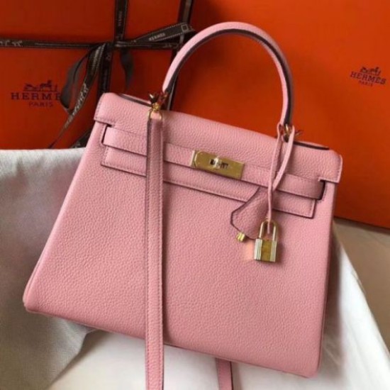 Replica Hermes Kelly 32cm Retourne Bag Pink Clemence 