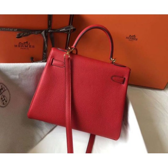 Replica Hermes Kelly 32cm Retourne Bag Red Clemence 