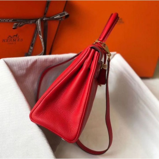 Replica Hermes Kelly 32cm Retourne Bag Red Clemence 