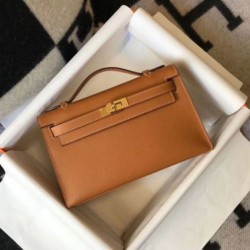 Replica Hermes Kelly Pochette Bag Gold Epsom 