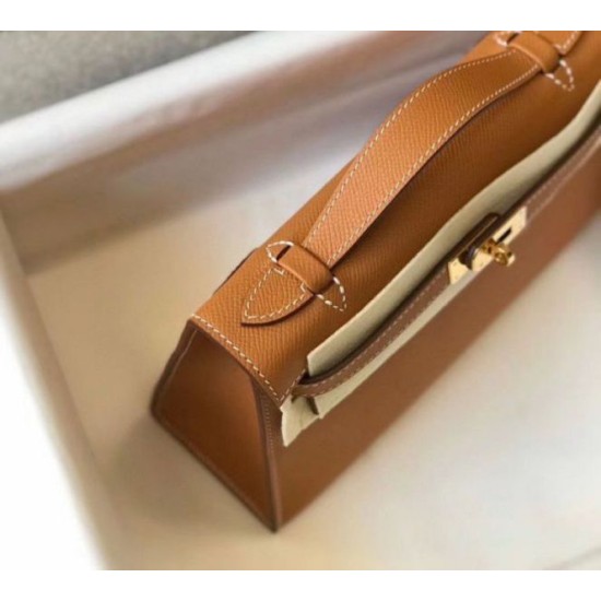 Replica Hermes Kelly Pochette Bag Gold Epsom 