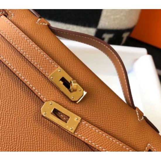 Replica Hermes Kelly Pochette Bag Gold Epsom 