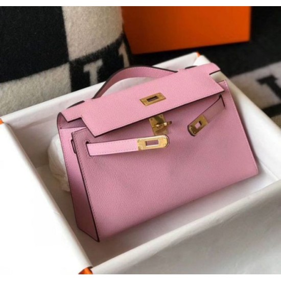 Fake Hermes Kelly Pochette Bag Mauve Sylvestre Epsom  Replica