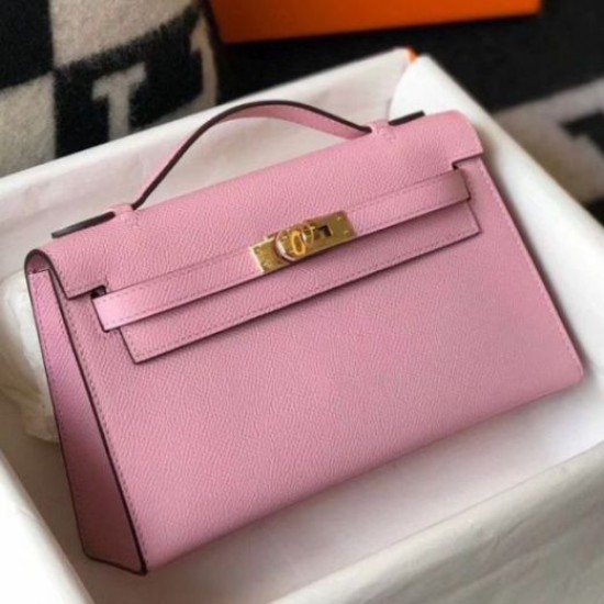 Fake Hermes Kelly Pochette Bag Mauve Sylvestre Epsom  Replica