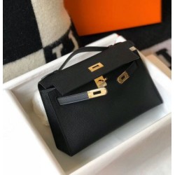 Replica Hermes Kelly Pochette Bag Black Epsom 