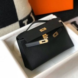 Replica Hermes Kelly Pochette Bag Black Epsom 