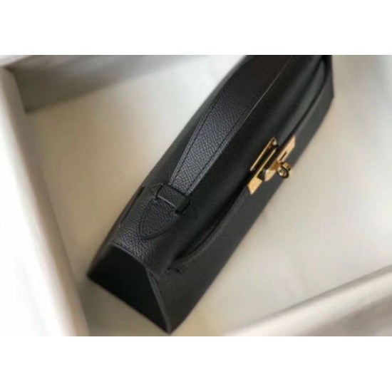 Replica Hermes Kelly Pochette Bag Black Epsom 