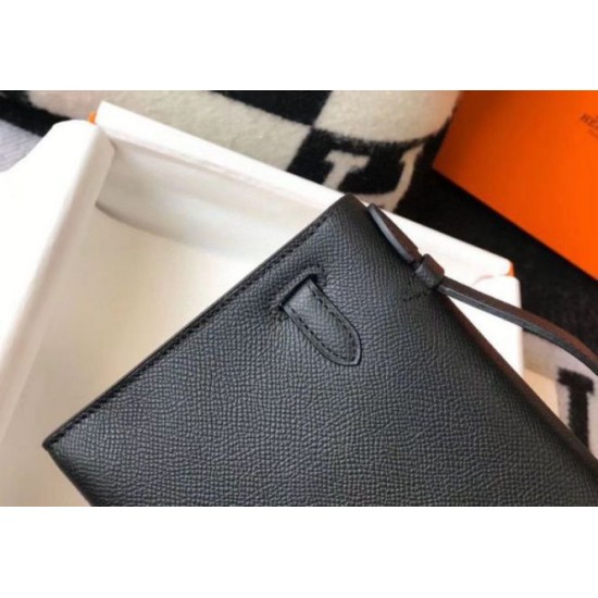 Replica Hermes Kelly Pochette Bag Black Epsom 