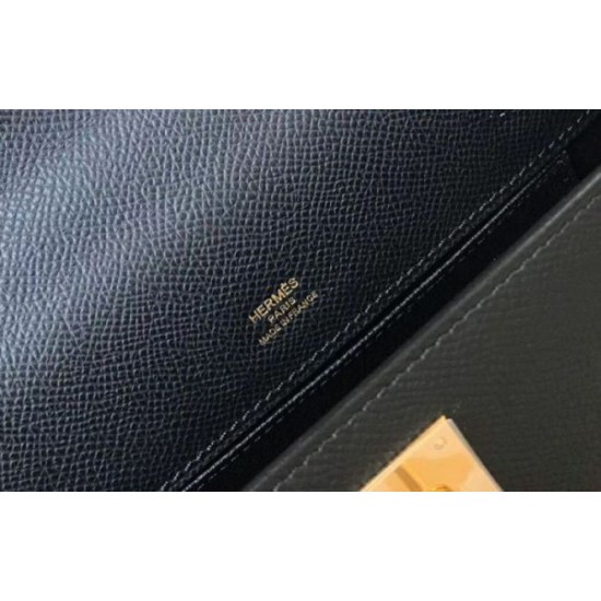 Replica Hermes Kelly Pochette Bag Black Epsom 