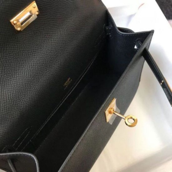 Replica Hermes Kelly Pochette Bag Black Epsom 