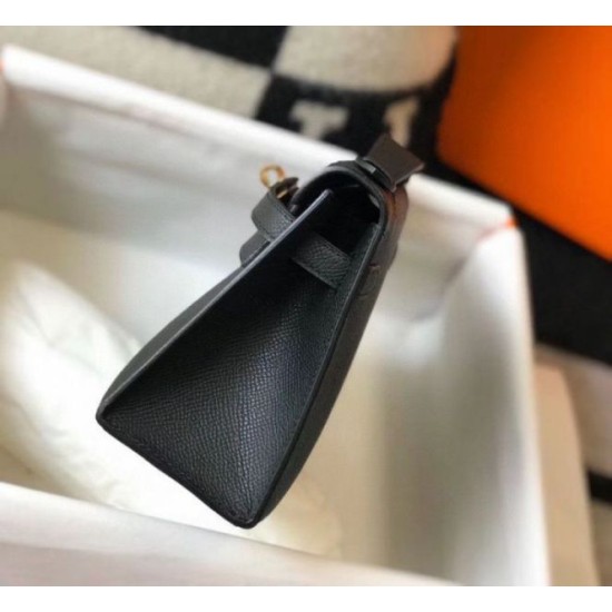 Replica Hermes Kelly Pochette Bag Black Epsom 
