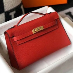 Fake Hermes Kelly Pochette Bag Red Epsom  Replica