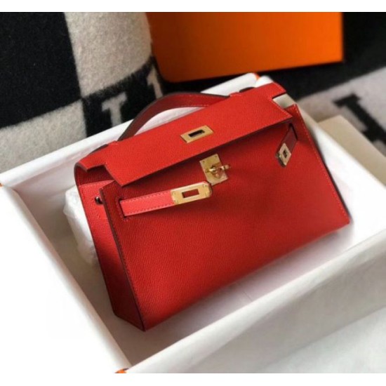 Fake Hermes Kelly Pochette Bag Red Epsom  Replica