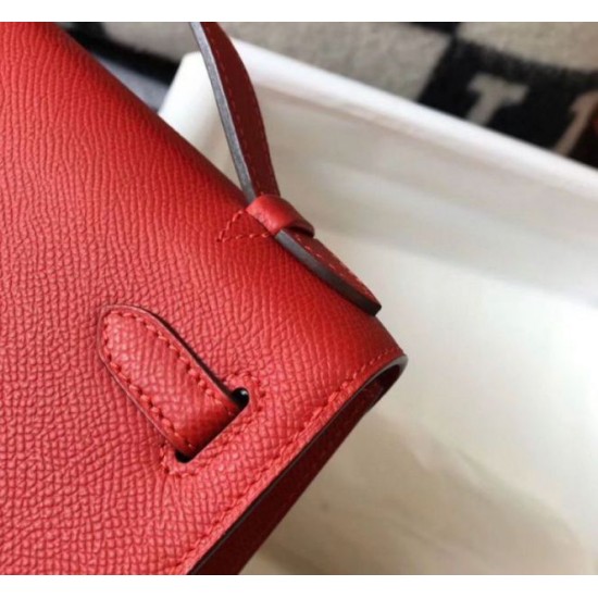 Fake Hermes Kelly Pochette Bag Red Epsom  Replica