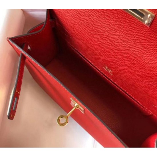 Fake Hermes Kelly Pochette Bag Red Epsom  Replica