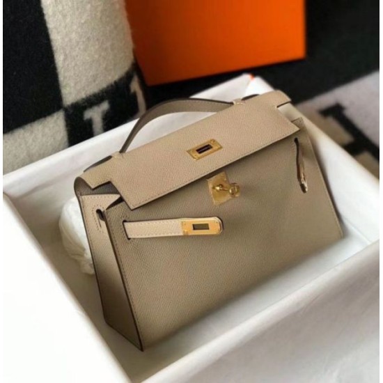 Replica Hermes Kelly Pochette Bag Gris Tourterelle Epsom 