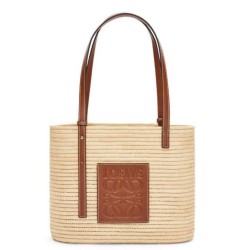 Replica Loewe Small Square Basket Bag Raffia and Brown Calfskin