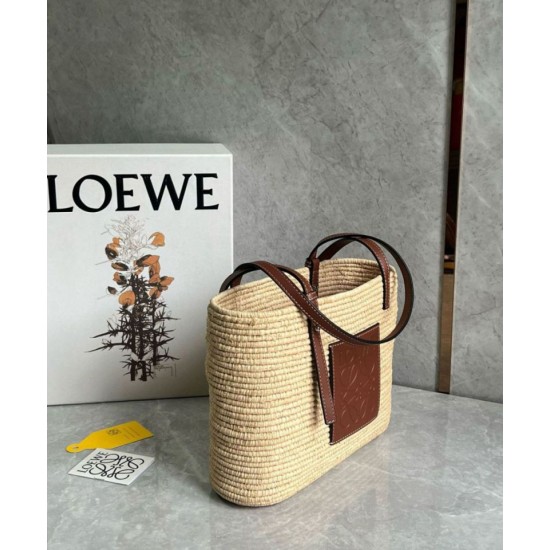 Replica Loewe Small Square Basket Bag Raffia and Brown Calfskin Replica Loewe Small Square Basket Bag Raffia and Brown Calfskin
