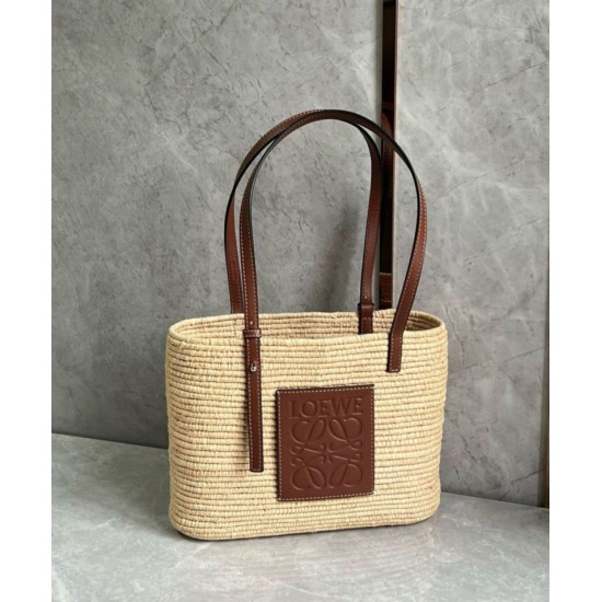 Replica Loewe Small Square Basket Bag Raffia and Brown Calfskin Replica Loewe Small Square Basket Bag Raffia and Brown Calfskin