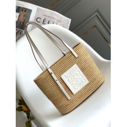 Replica Loewe Small Square Basket Bag Raffia and White Calfskin