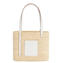 Replica Loewe Small Square Basket Bag Raffia and White Calfskin