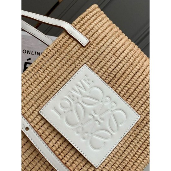 Replica Loewe Small Square Basket Bag Raffia and White Calfskin Replica Loewe Small Square Basket Bag Raffia and White Calfskin