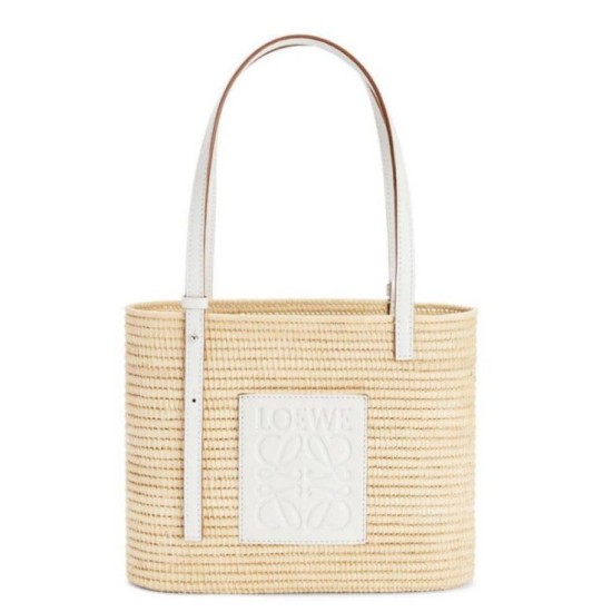 Replica Loewe Small Square Basket Bag Raffia and White Calfskin Replica Loewe Small Square Basket Bag Raffia and White Calfskin