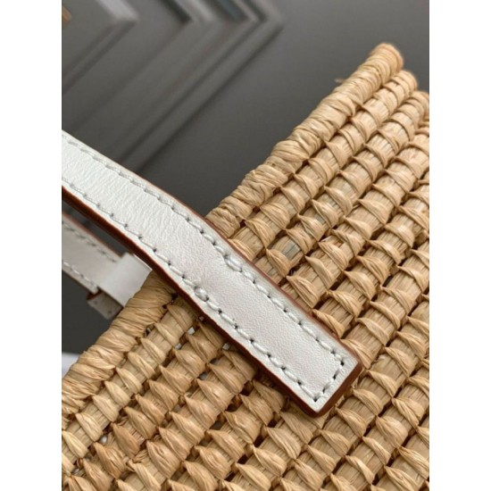Replica Loewe Small Square Basket Bag Raffia and White Calfskin Replica Loewe Small Square Basket Bag Raffia and White Calfskin