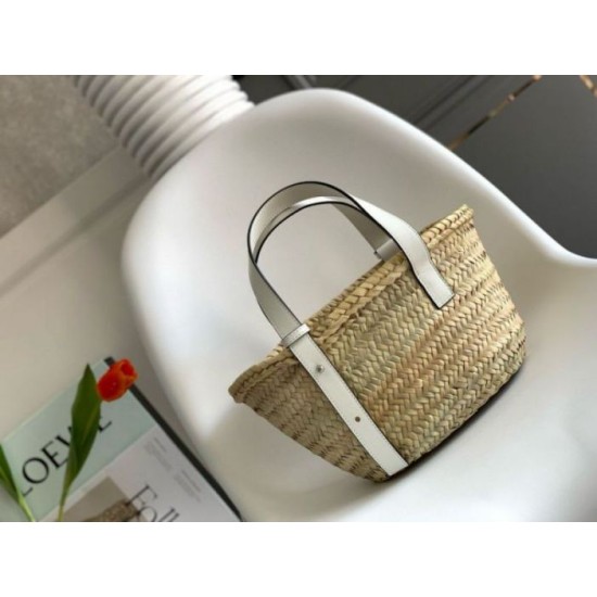 Fake Loewe Small Basket Bag Raffia and White Calfskin Replica Replica Loewe Small Basket Bag Raffia and White Calfskin