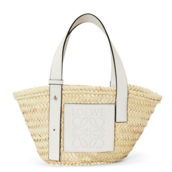 Fake Loewe Small Basket Bag Raffia and White Calfskin Replica Replica Loewe Small Basket Bag Raffia and White Calfskin