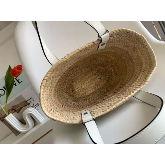 Fake Loewe Small Basket Bag Raffia and White Calfskin Replica Replica Loewe Small Basket Bag Raffia and White Calfskin