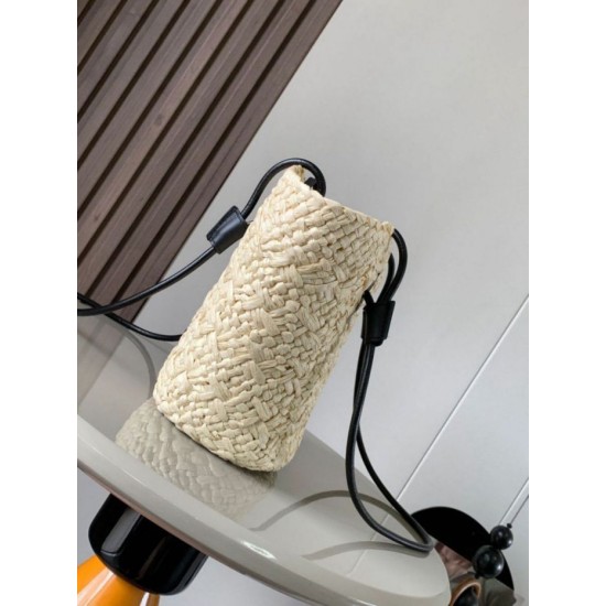 Replica Loewe Small Anagram Basket Bag Iraca Palm and Black Calfskin