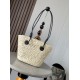 Replica Loewe Small Anagram Basket Bag Iraca Palm and Black Calfskin